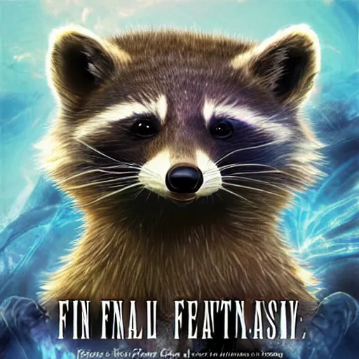 Prompt: final fantasy box art depicting a raccoon