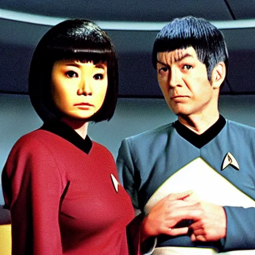 Image similar to still closeup photo of Star Trek The Next Generation 1991 episode with Kagura from Azumanga Daioh