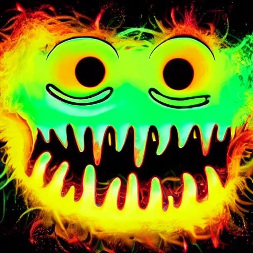 Image similar to crazy glowing monster, colourful