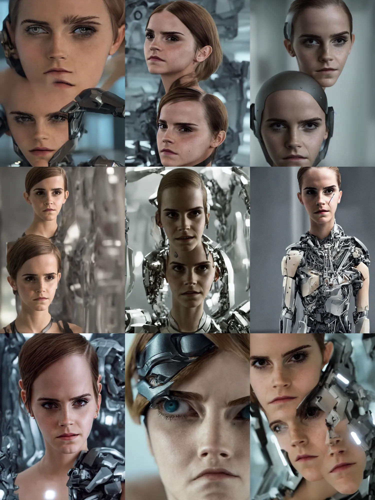 Prompt: Portrait of Emma Watson as the cyborg from Ex Machina, cinematic photograph