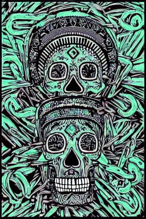 Image similar to aztec skull with a ((((((((((crown of hops)))))))))), acidwave!!!!!!!!!!!!!!!!!!!!!!!!!!!