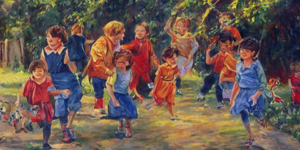 Prompt: detailed painting of childhood