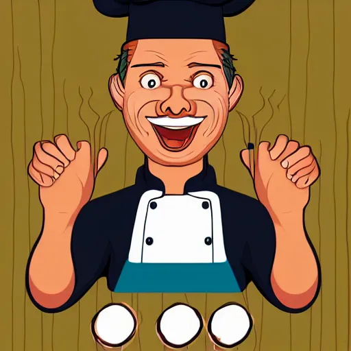 Prompt: portrait of a happy cook or chef looking at the camera, cartoon, digital art, symmetrical face