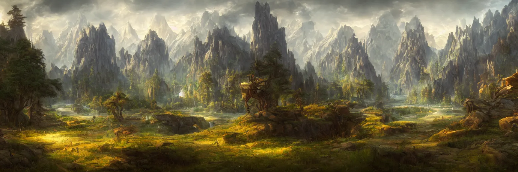 Image similar to a beautiful landscape fantasy landscape painting of a jund panorama. magic the gathering land art by asher brown durand and marc simonetti, trending on artstation hq 8k