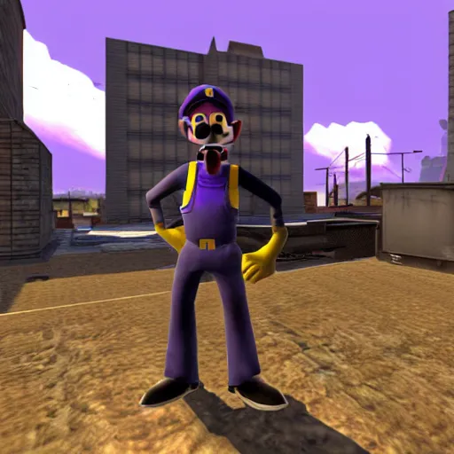 Prompt: waluigi in half life 1, screenshot from half life 1