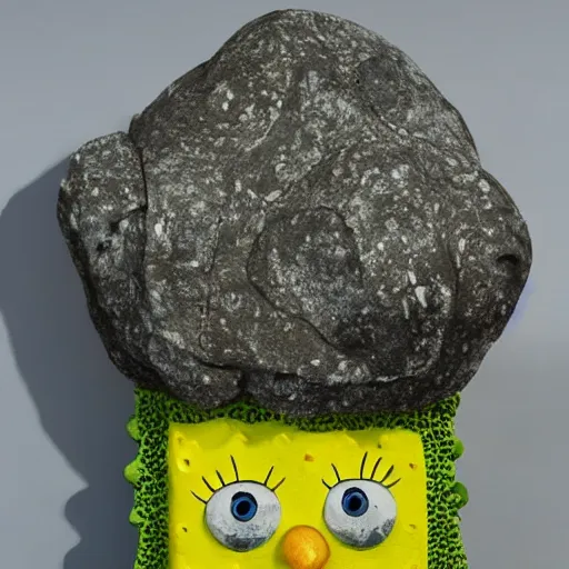 Prompt: spongebob stone sculpture.