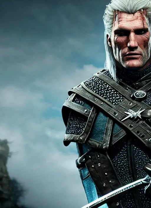 Image similar to Dolph Lundgren in The Witcher 3, gameplay, 8k, HD