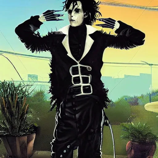 Image similar to edward scissorhands in gta 6 cover art by pedro conti