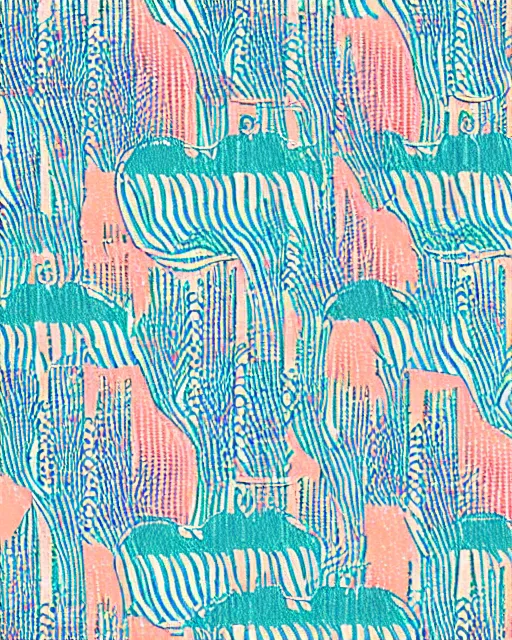 Prompt: rearing elephant design covered in missoni patterns, isolated on white, risograph