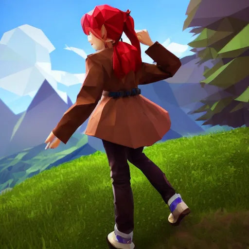 Prompt: ultra low poly modelling, walking left frame, isometric view, 1 6 bit colors, from touhou, a chibi girl, brown jacket with long sleeves, pigtails hair, volumetric lighting, fantasy, 4 k, intricate, hyper realistic, by blizzard, warcraft 3, backlit