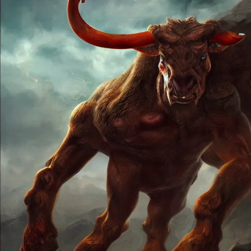 Prompt: Minotaur, elden ring boss, matte painting, detailed, elden ring, oil on canvas