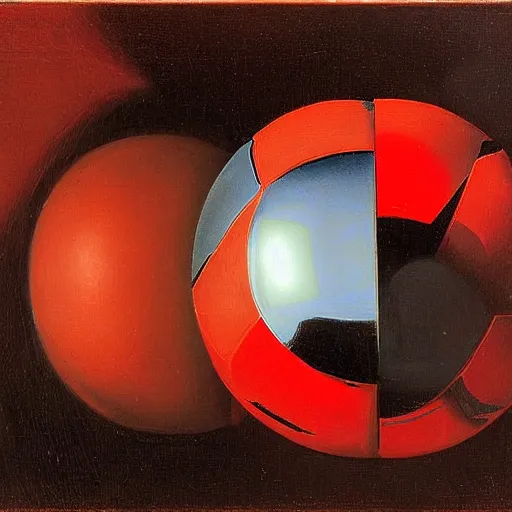 Prompt: chrome spheres on a red cube by francisco goya