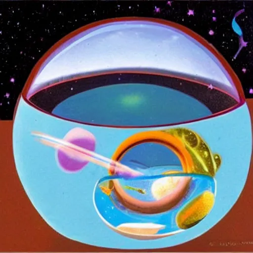 Image similar to A cat spilling a fish bowl that contains the universe.