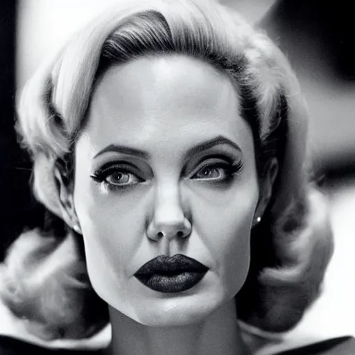 Prompt: Angelina Jolie, blonde, in Witness for the Prosecution (1957).