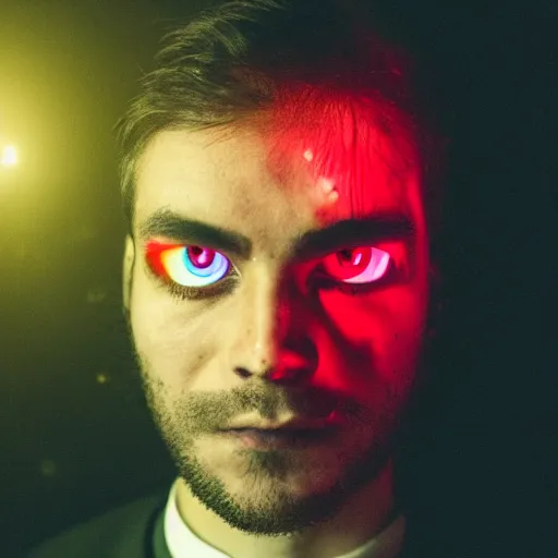 Image similar to a man with red glowing eyes