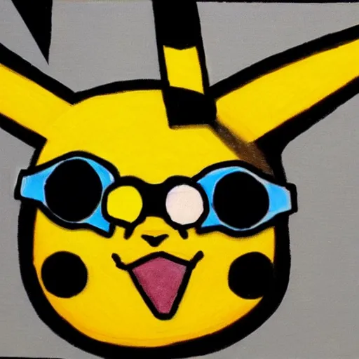 Prompt: realistic portrait of pikachu wearing sunglasses, in the style of picasso