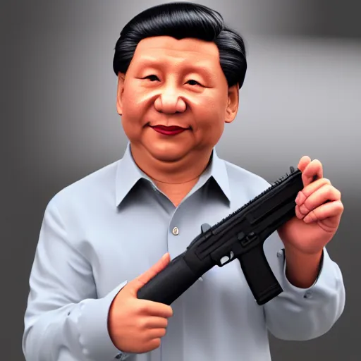 Prompt: Xi Jinping holding Glock-18 in his right hand, 3D Render