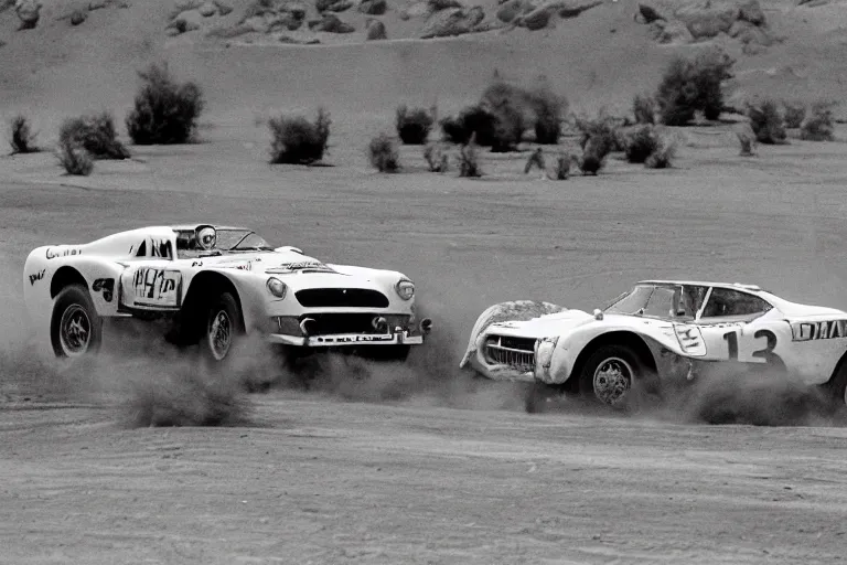 Image similar to 1 9 5 5 ferarri testarossa, mid - 7 0 s dakar rally footage, speed