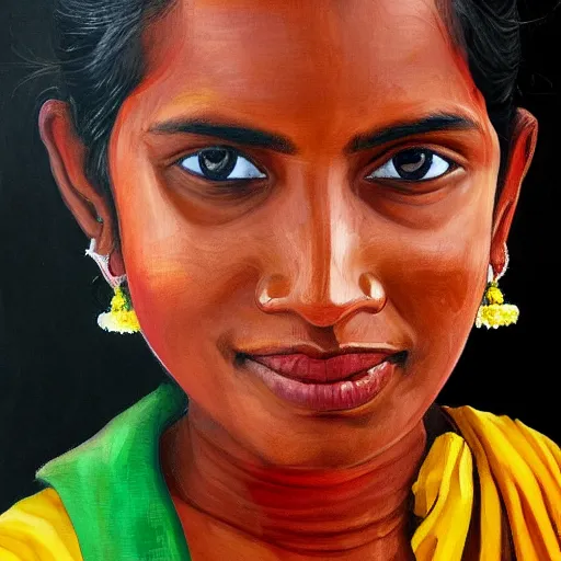 Image similar to sri lankan woman portrait, painting by aaron griffin,