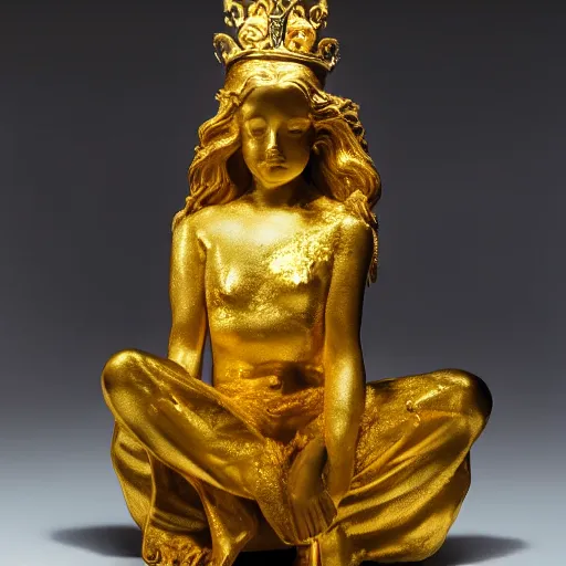 Image similar to a golden statue of a princess, studio lighting, award-winning photograph