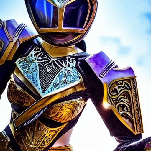 Prompt: beautiful female power ranger with ornate armour, highly detailed, 4k, HDR, smooth, sharp focus, hyper realistic, high resolution, award-winning photo