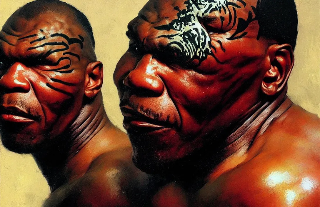 Prompt: portrait of mike tyson!!!!!!!!!!!!!!!!!!!!!!!!!!!, detailed face, detailed painting,, epic lighting, by ilya repin, phil hale and kent williams