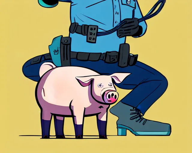 Image similar to a study of cell shaded cartoon of policeman with a pig's head, illustration, full body wide shot, subtle colors, post grunge, concept art by josan gonzales and wlop, by james jean, Victo ngai, David Rubín, Mike Mignola, Laurie Greasley, highly detailed, sharp focus, alien, Trending on Artstation, HQ, deviantart, art by artgem