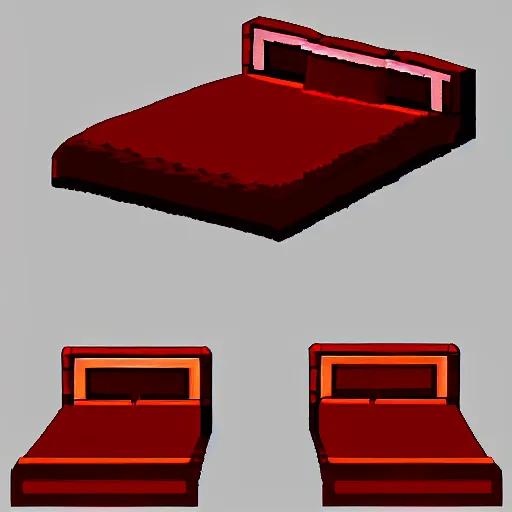 Prompt: a paper model of a bed with a red blanket, pixel art by xul solar, polycount contest winner, pixel art, flat shading, # pixelart, ambient occlusion