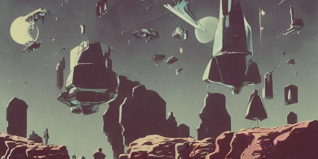 Image similar to vintage sci - fi, matte gouache illustration, gigantic woman speaking to floating cats in the air, cubes of ice around, a lot of tears, people crying, ominous, style by moebius