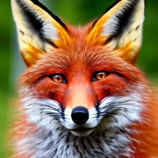 Image similar to woman - fox hybrid, fox ears and fox facial features, furry face, close - up, headshot, detailed, symmetric