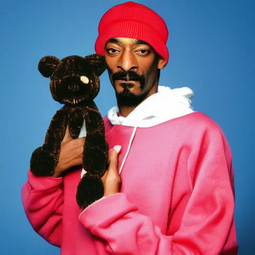 Image similar to Snoop Dogg holding a beanie baby for a 1990s sitcom tv show, Studio Photograph, portrait, C 12.0