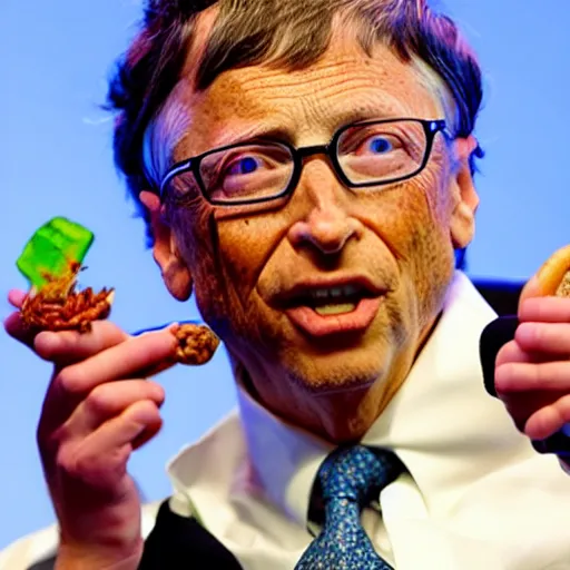 Prompt: bill gates eating bugs and worms.