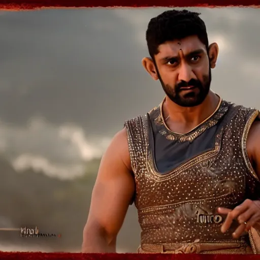 Prompt: film still of amir khan in Baahubali [2017], 4k