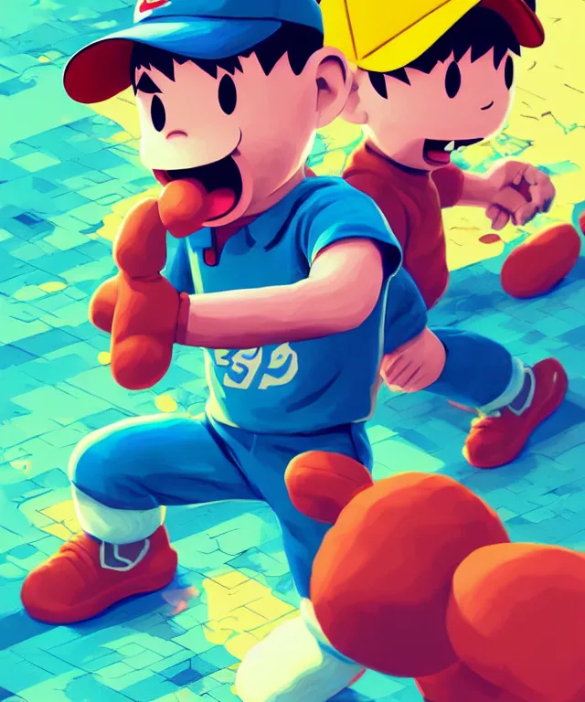 Prompt: ness from earthbound in the style of dan mumford, crisp 8 k line art, digital painting, artstation, unreal engine, octane render, emissive lighting, concept art, matte, sharp focus, hyper realistic lighting, illustration