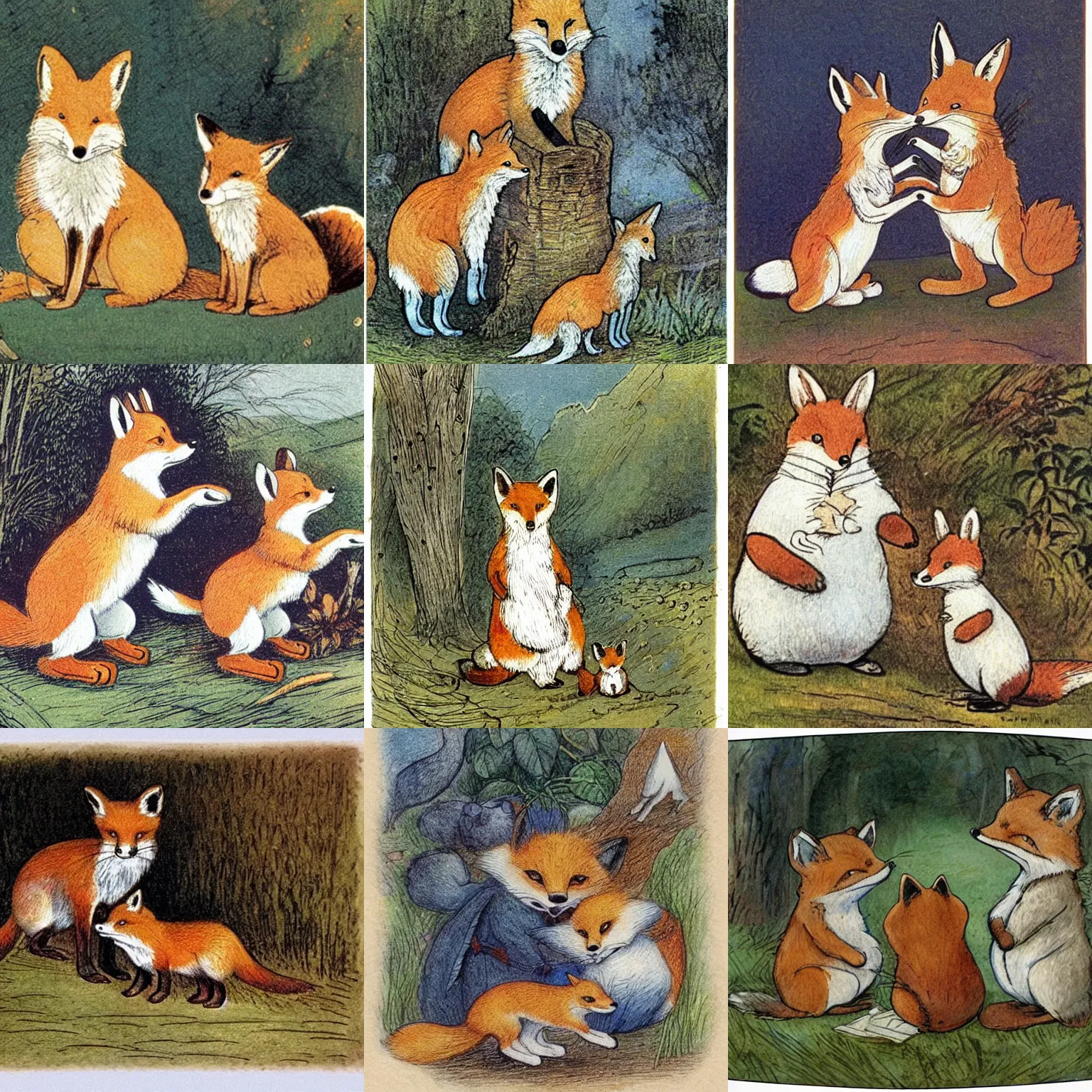 Prompt: fox family,Beatrix potter