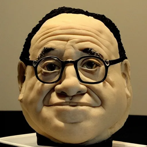 Prompt: a bust of Danny DeVito sculpted from mashed potato