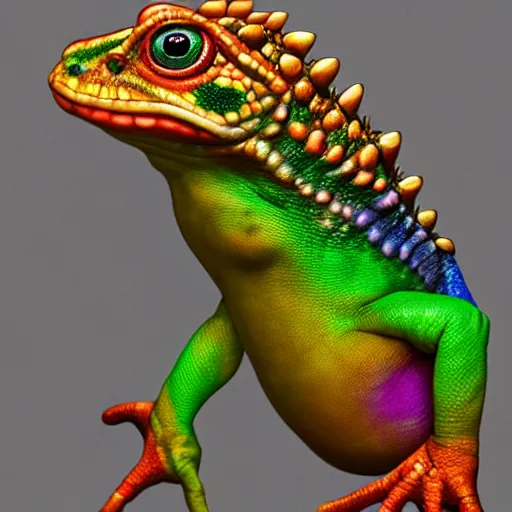 Prompt: toad with wings front view Across holding a hand rainbow reptile front view Across holding a hand golden lizard front view, trio, artstation, concept art, master illustration, details, good clear quality, fun - w 704