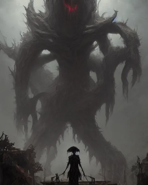 Prompt: a giant horrifying shadow spirit, fantasy horror painting by greg rutkowski and james gurney, trending on artstation, masterpiece, highly detailed, 8 k