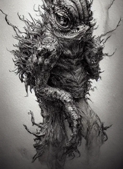 Image similar to portrait, tiny ugly goblinoid creature, watercolor, dramatic lighting, cinematic, establishing shot, extremely high detail, foto realistic, cinematic lighting, pen and ink, intricate line drawings, by Yoshitaka Amano, Ruan Jia, Kentaro Miura, Artgerm, post processed, concept art, artstation, matte painting, style by eddie mendoza, raphael lacoste, alex ross