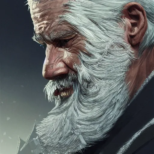 Prompt: ninja warrior, old, white beard, wrinkles, handsome, portrait, profile, intricate, detailed, volumetric lighting, scenery, digital painting, highly detailed, artstation, sharp focus, illustration, concept art, ruan jia, steve mccurry