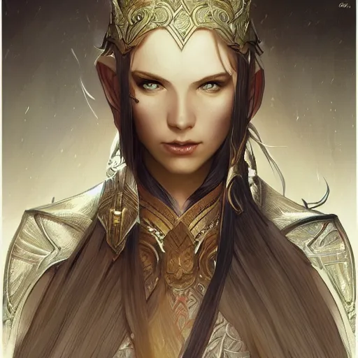 Prompt: a beautiful high elf , D&D, fantasy, intricate, cinematic lighting, highly detailed, digital painting, artstation, concept art, smooth, sharp focus, illustration, art by Terry Moore and Greg Rutkowski and Alphonse Mucha