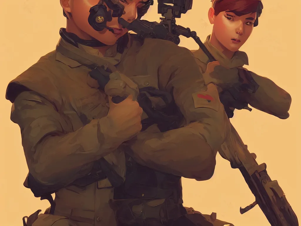 Prompt: soldier, smooth face, centered median photoshop filter cutout vector behance hd by artgerm, jesper ejsing, by rhads, makoto shinkai and lois van baarle, ilya kuvshinov, rossdraws, illustration, art by ilya kuvshinov and gustav klimt