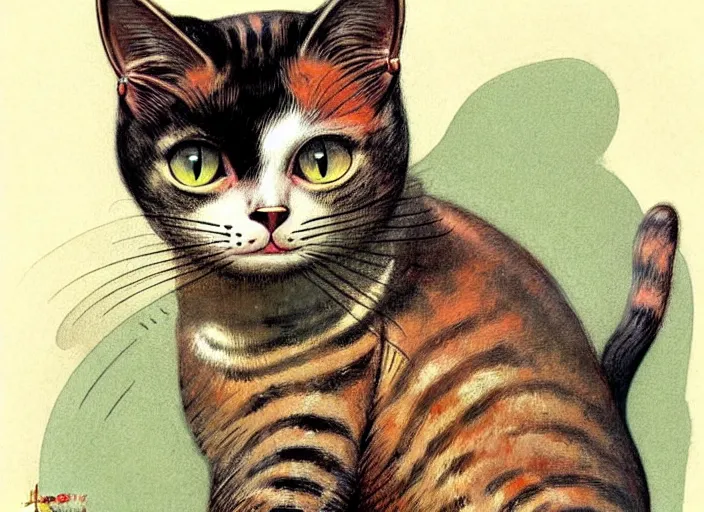 Image similar to 1 9 5 0 s retro - future cat android, forrest in background, muted colors, by jean baptiste monge, chrome red