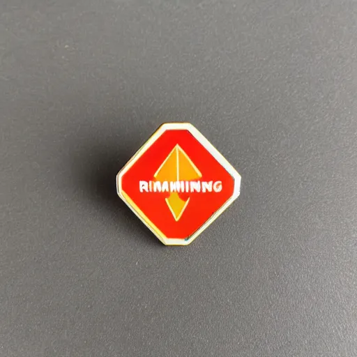 Image similar to a retro minimalistic rhombus shape enamel pin of a retro 1 9 8 0 s minimalistic flame fire warning label, smooth curves