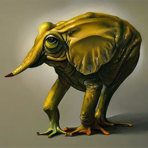 Prompt: frog - elephant creature, oil painting by loundraw