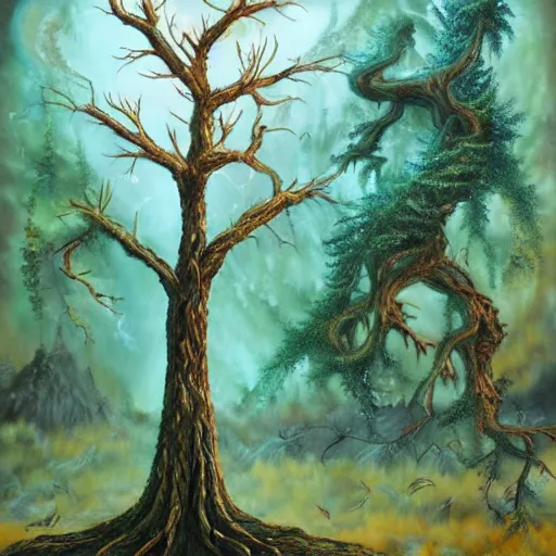 Prompt: A 21 year old tree, fantasy painting, lots of detail