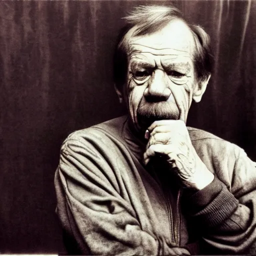 Prompt: vaclav havel on a photo by jan saudek