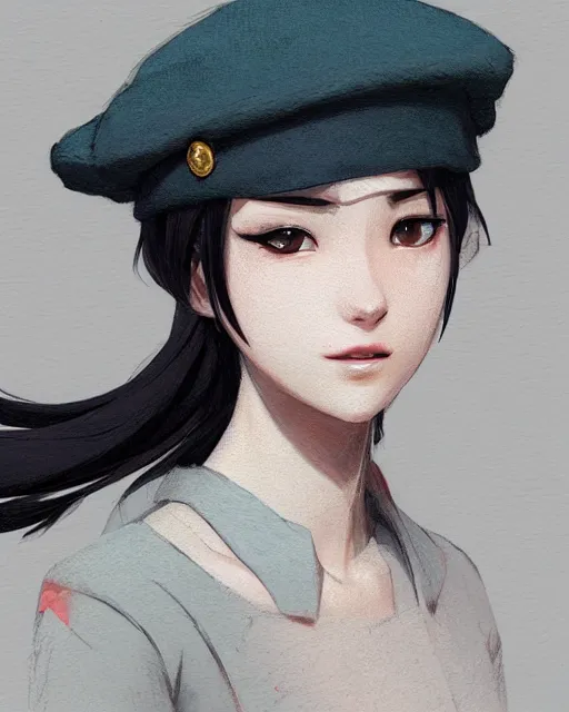 Image similar to girl with beret, sharp details, sharp focus, elegant, highly detailed, illustration, by Jordan Grimmer and greg rutkowski and PiNe(パイネ) and 薯子Imoko and 香川悠作 and wlop and maya takamura, intricate, beautiful, Trending artstation, pixiv, digital Art