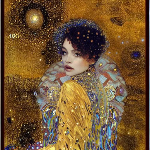 Image similar to dreamy angel, in the cosmos, 🌫🌌 intricate long shelve robes, intricate detail, klimt, royo,