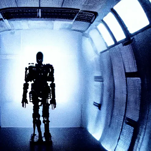 Image similar to movie still of a cool cyborg, cinematic composition, cinematic light, by edgar wright and david cronenberg
